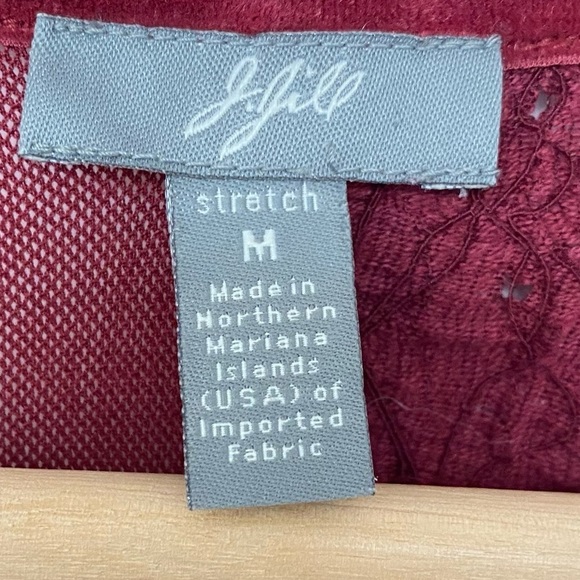 J Jill deep red velvet accents partially sheer button down Top - Picture 8 of 12